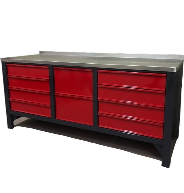 Banco de Trabajo de Taller Metálico Organizador Rojo y Negro